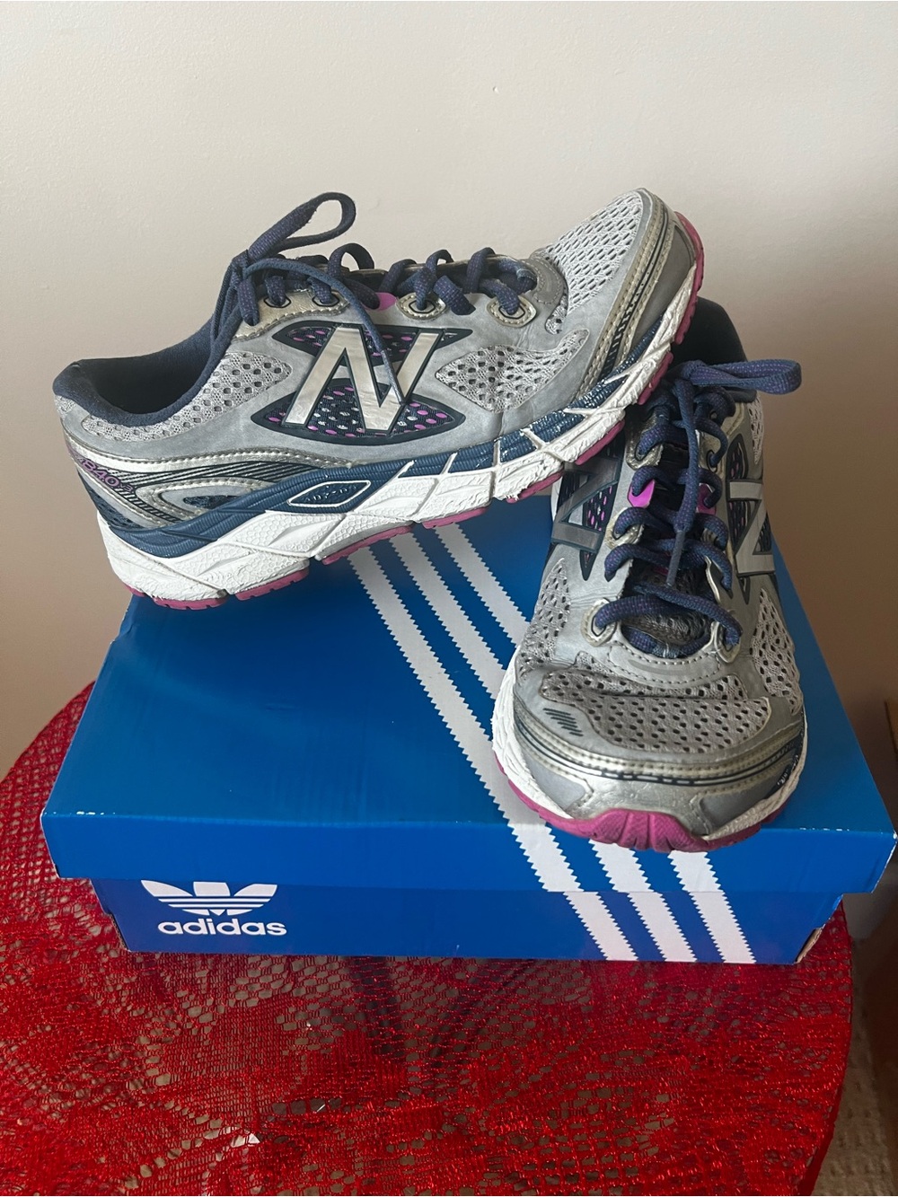 New Balance Women's Gray, Navy and Pink Athletic Running Shoes